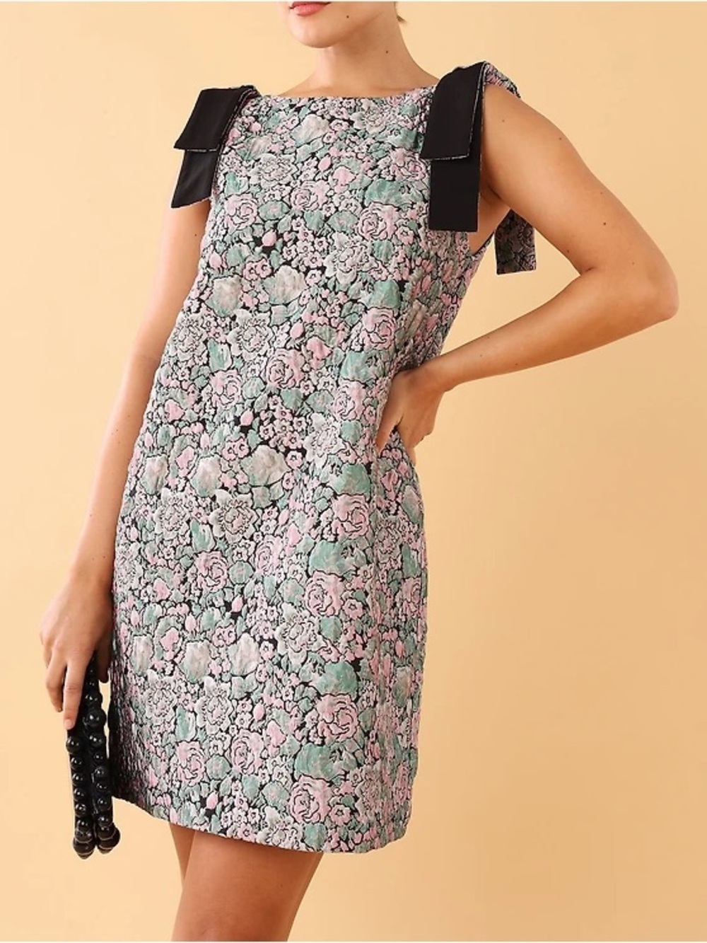NWT Abbey Glass Michelle Floral Jacquard Boat
Neck Sleeveless Bow Shift Dress- L